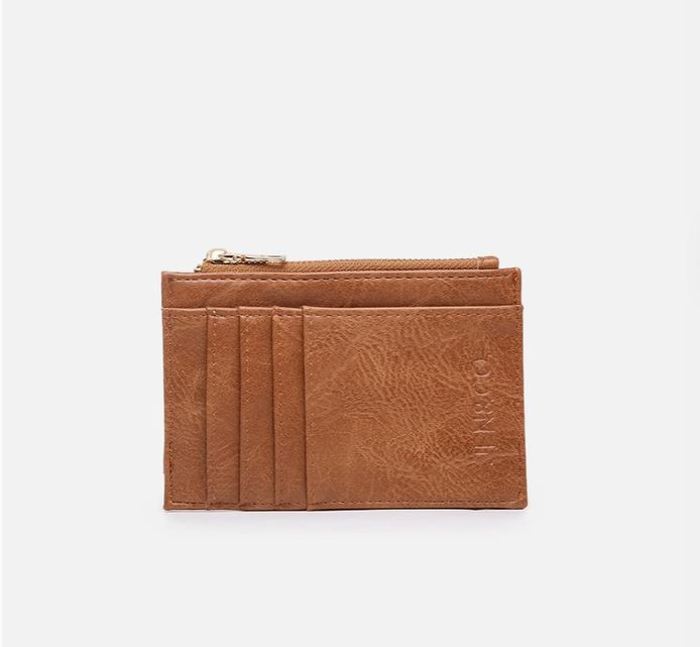 Camel Brown Vegan Leather Sia Printed Card Holder Wallet