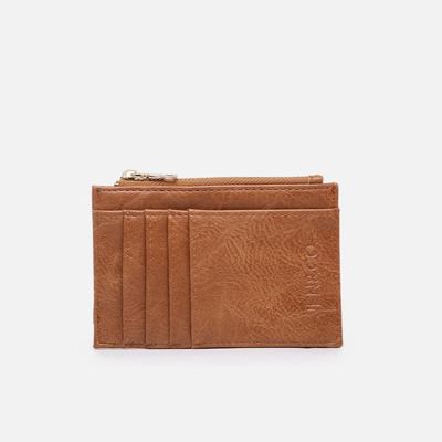 Camel Brown Vegan Leather Sia Printed Card Holder Wallet