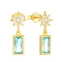  14k Gold Aquamarine Star Dangle Post Earring Gemstone Gift CZ Stud