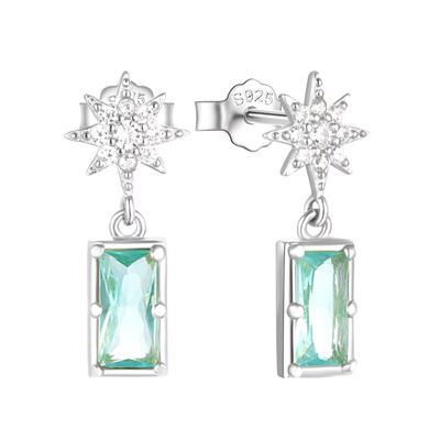 Sterling Silver Aquamarine Star Dangle Post Earring Gemstone Gift CZ Stud