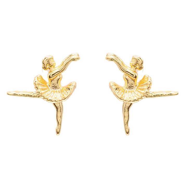 14k Gold Ballerina Post Stud Earring Dancer Gift Giving Whimsical - Rebecca Accessories