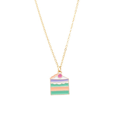 Cake Slice Enamel Charm Necklace Birthday Gift Children