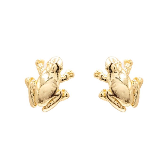 14K Gold Frog Post Stud Earring Whimsical Gift Giving Water Lake