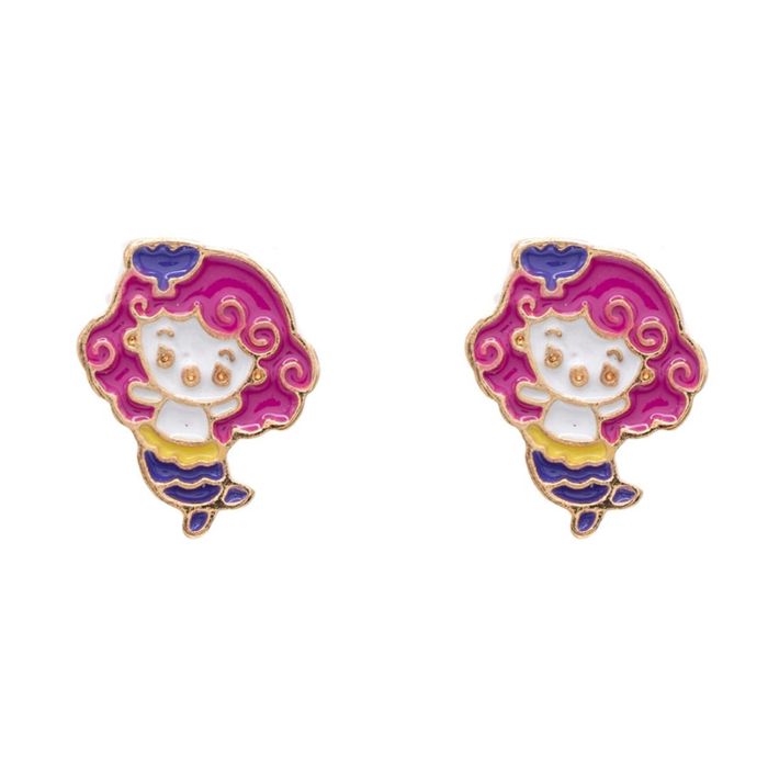 Fuchsia Pink Hair Mermaid Post Stud Earring Children's Gift