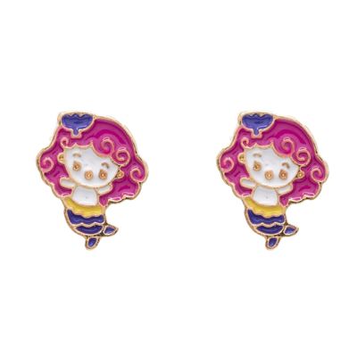 Fuchsia Pink Hair Mermaid Post Stud Earring Children's Gift