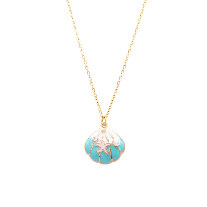 Enamel Shell with Starfish and Pearl Charm Necklace Children