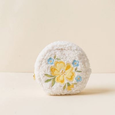 Yellow Floral Teddy Pouch Circle Dainty Floral Zipper Pouch - The Darling Effect