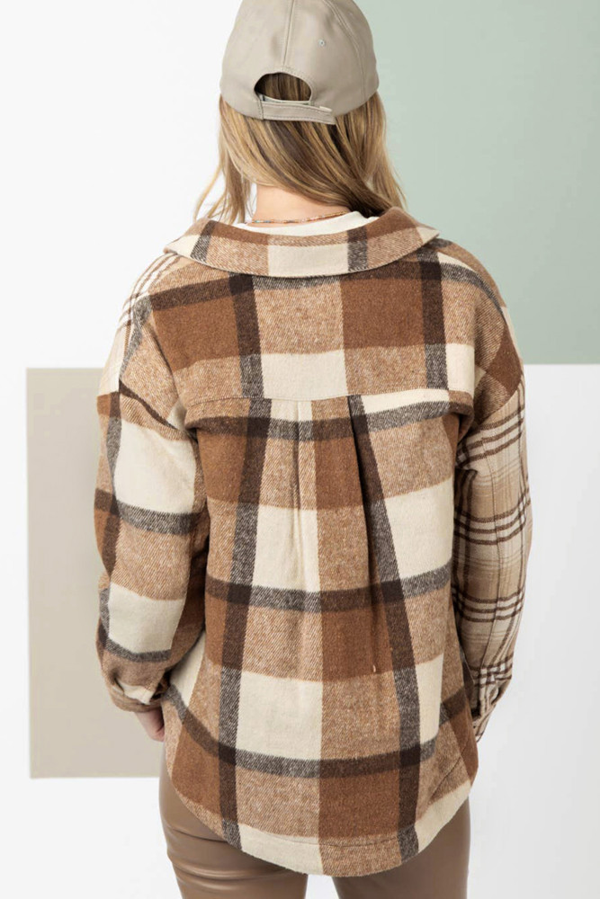 Beige Plaid Flannel Shacket