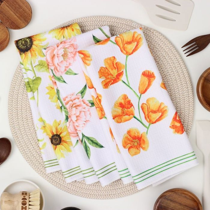 Watercolor Floral Dish Towel Trio - 3pk - 16''x24''