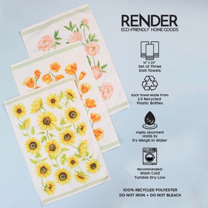 Watercolor Floral Dish Towel Trio - 3pk - 16''x24''