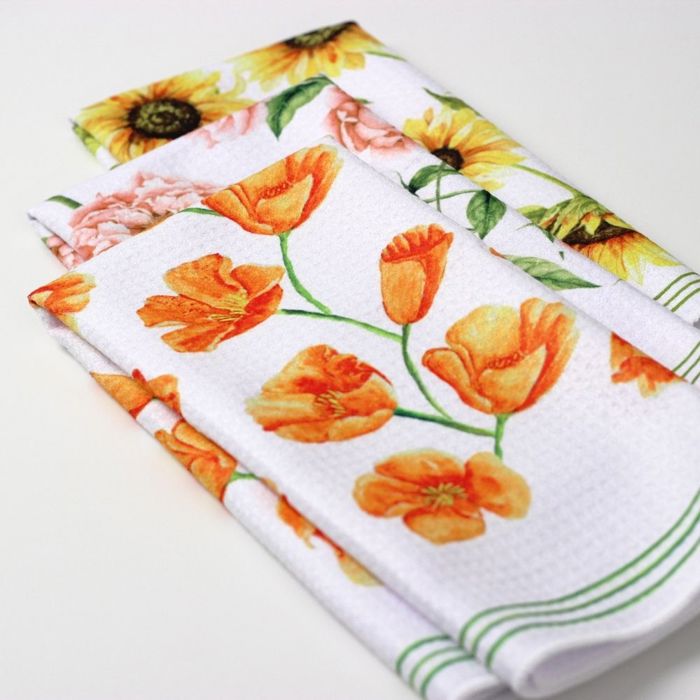 Watercolor Floral Dish Towel Trio - 3pk - 16''x24''