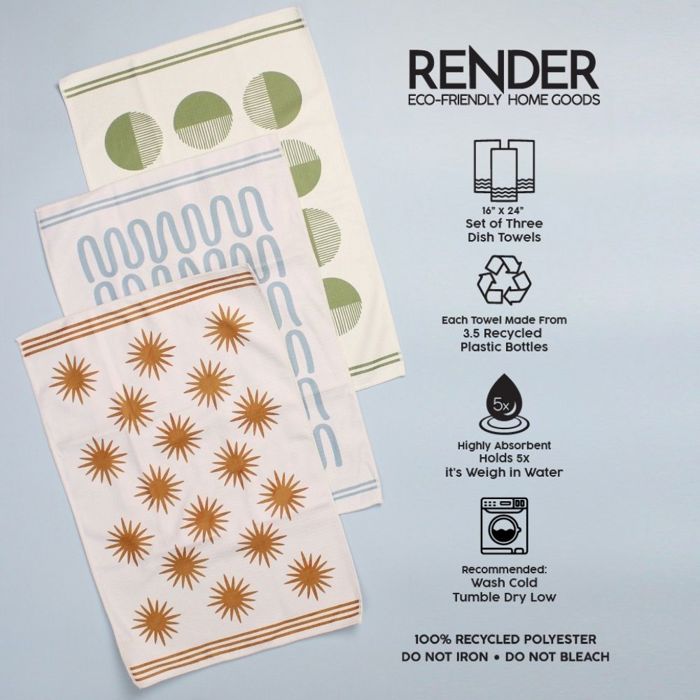 Waves and Rays Dish Towel Trio - 3pk - 16''x24''