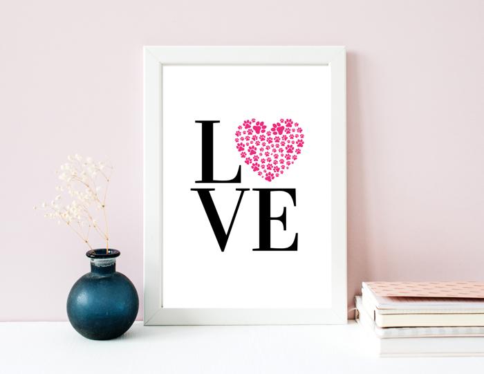 Paw Print Heart Shaped Wall Art UNFRAMED