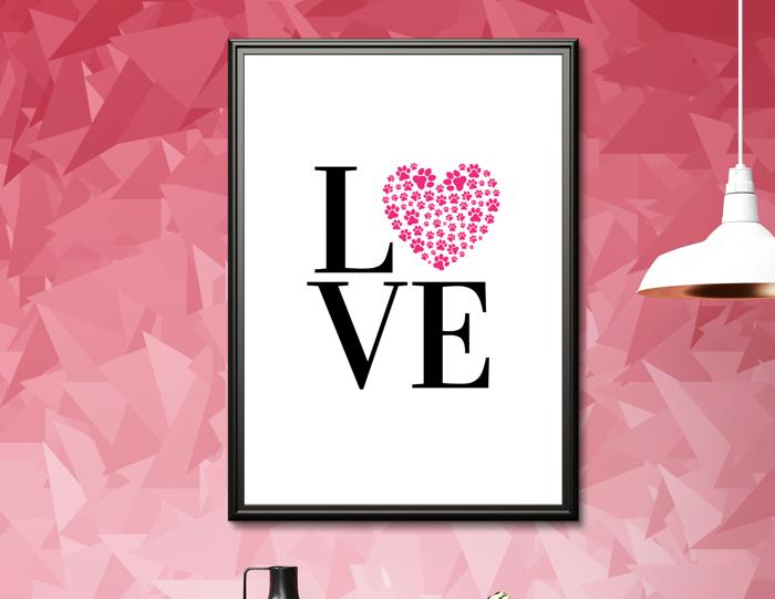 Paw Print Heart Shaped Wall Art UNFRAMED
