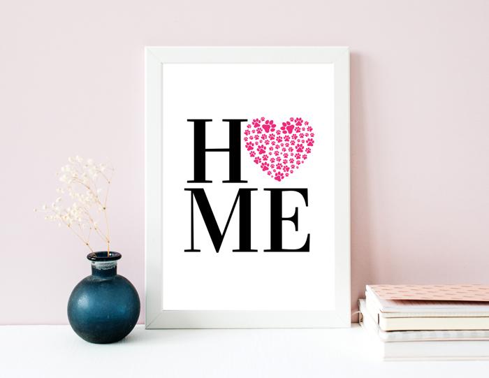 Paw Print Heart Shaped Wall Art UNFRAMED