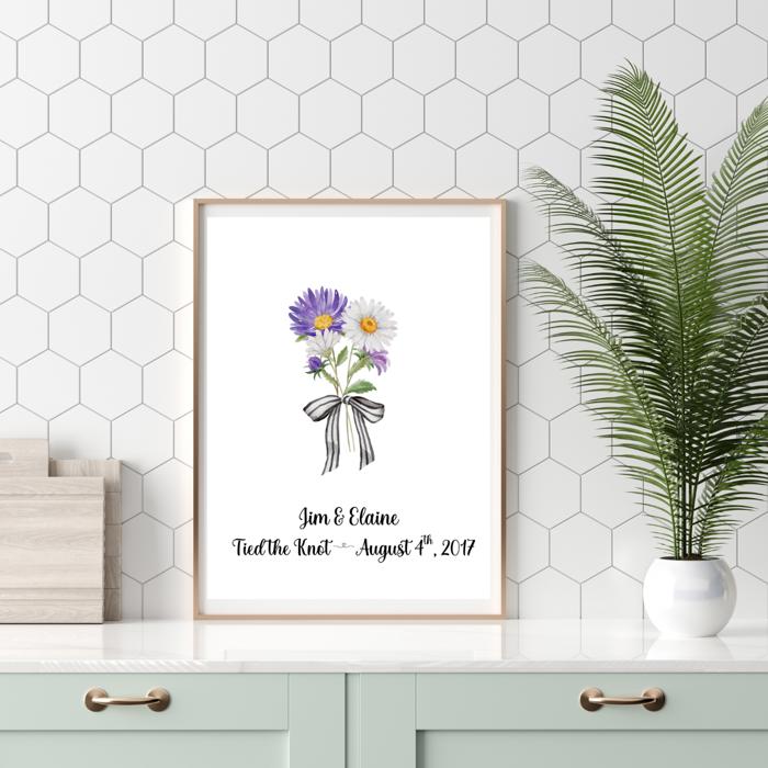 "Tied the Knot" Couple's Custom Birth Month Flower Wedding Marriage Print