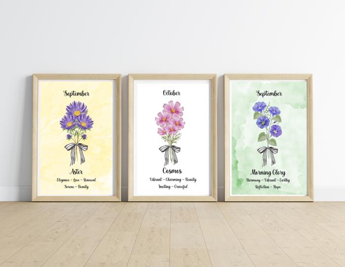 Birth Month Flower Bunch Wall Art Print