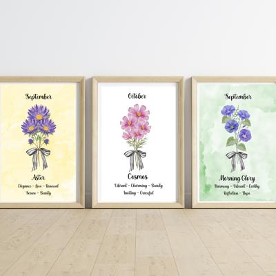 Birth Month Flower Bunch Wall Art Print