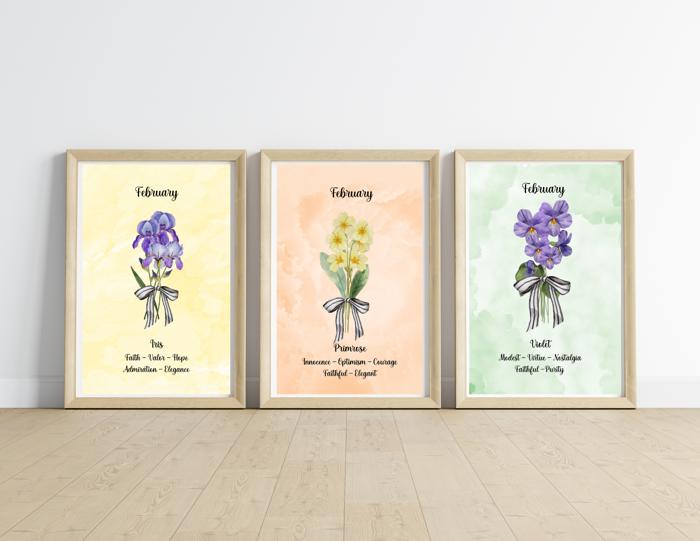 Birth Month Flower Bunch Wall Art Print