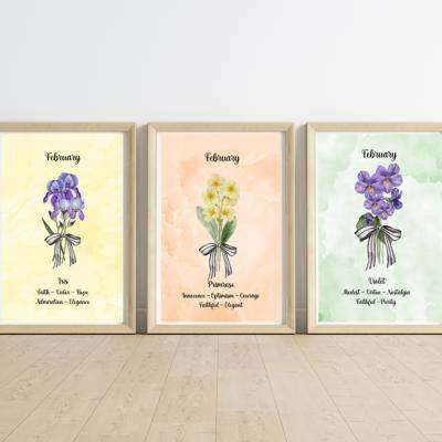 Birth Month Flower Bunch Wall Art Print