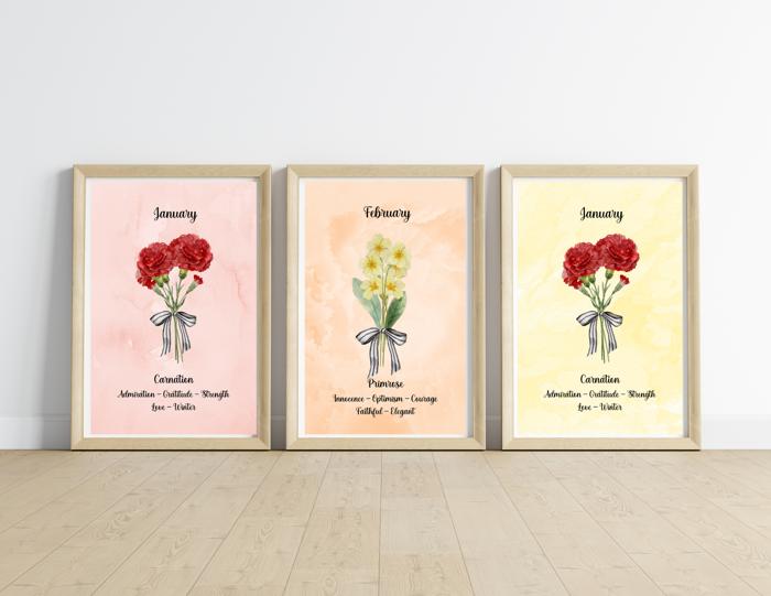 Birth Month Flower Bunch Wall Art Print