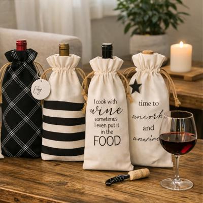 Linen Wine Bag with Drawstring Holder