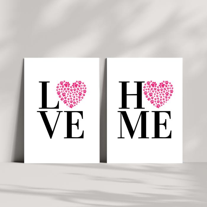 Paw Print Heart Shaped Wall Art UNFRAMED
