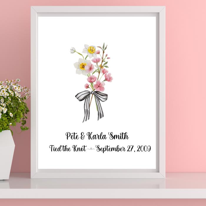 "Tied the Knot" Couple's Custom Birth Month Flower Wedding Marriage Print