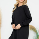 Large Black LONG PUFF SLEEVE FRENCH TERRY DRESS WITH POCKETS