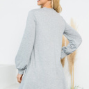 XL Heather Grey Light LONG PUFF SLEEVE FRENCH TERRY DRESS WITH POCKETS