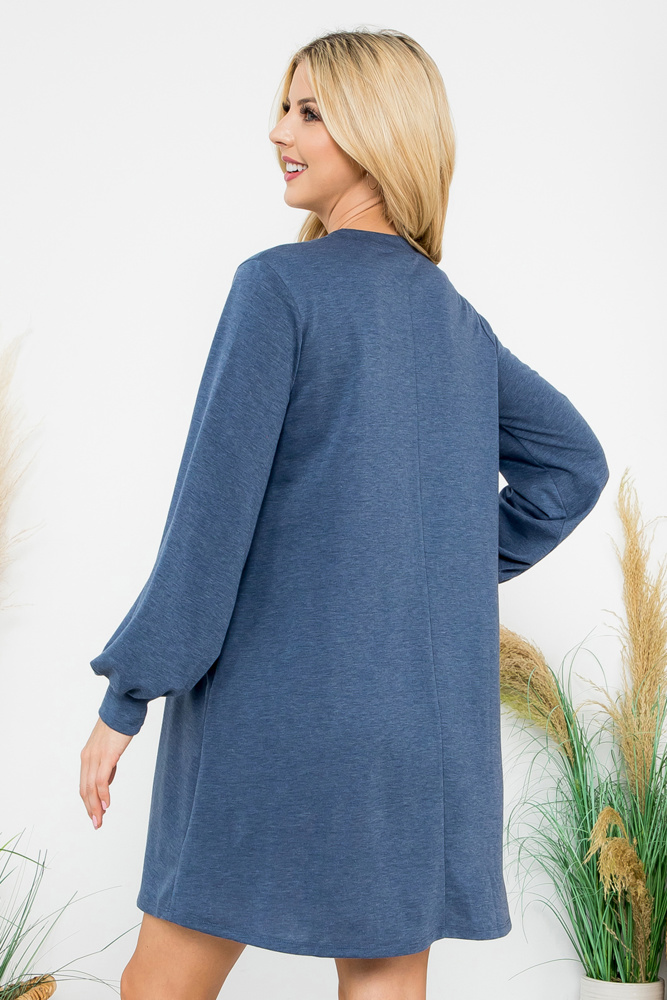 LONG PUFF SLEEVE FRENCH TERRY DRESS WITH POCKETS