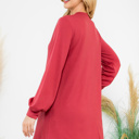 Medium Marsala LONG PUFF SLEEVE FRENCH TERRY DRESS WITH POCKETS