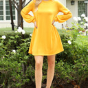 XL Mustard LONG PUFF SLEEVE FRENCH TERRY DRESS WITH POCKETS