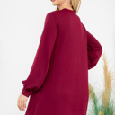 Large OxBlood LONG PUFF SLEEVE FRENCH TERRY DRESS WITH POCKETS