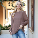 Medium Latte BOAT NECKLINE PUFF SLEEVE HACCI BRUSHED TOP