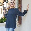 Medium Charcoal BOAT NECKLINE PUFF SLEEVE HACCI BRUSHED TOP