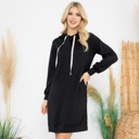 XL Black FRENCH TERRY PUFF SLEEVE HOODIE DRESS WITH POCKETS