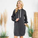 Small Charcoal FRENCH TERRY PUFF SLEEVE HOODIE DRESS WITH POCKETS