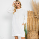 Small Ivory FRENCH TERRY PUFF SLEEVE HOODIE DRESS WITH POCKETS