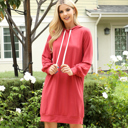 Small Marsala FRENCH TERRY PUFF SLEEVE HOODIE DRESS WITH POCKETS