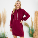 Medium OXBlood FRENCH TERRY PUFF SLEEVE HOODIE DRESS WITH POCKETS