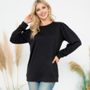 Small Black FRENCH TERRY PLEATED SLEEVE TOP