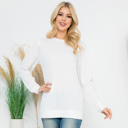 Medium Ivory FRENCH TERRY PLEATED SLEEVE TOP