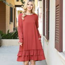 Small Rust DOUBLE RUFFLED HEM WOVEN DRESS WITH POCKETS