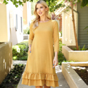 Small Dark Mustard DOUBLE RUFFLED HEM POCKET DRESS WITH POCKETS