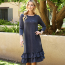 XL New Charcoal DOUBLE RUFFLED HEM POCKET DRESS WITH POCKETS