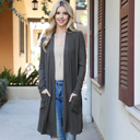 Medium Olive LONG SLEEVE OPEN FRONT POCKET CARDIGAN