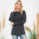 Small Charcoal FRENCH TERRY PLEATED SLEEVE TOP