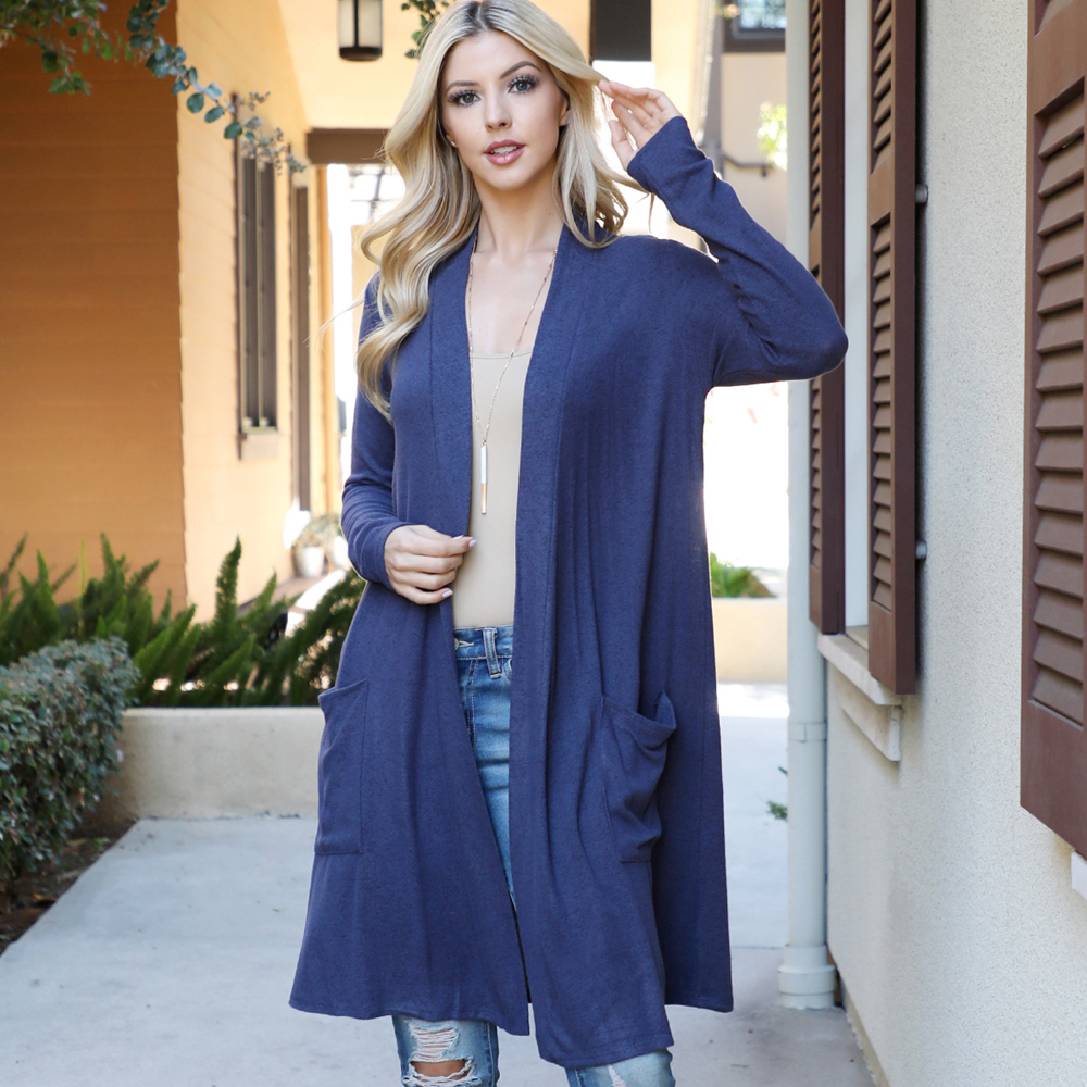 LONG SLEEVE OPEN FRONT POCKET CARDIGAN