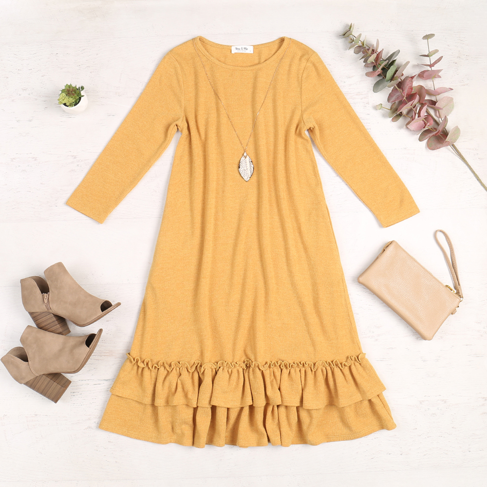 DOUBLE RUFFLED HEM POCKET DRESS WITH POCKETS